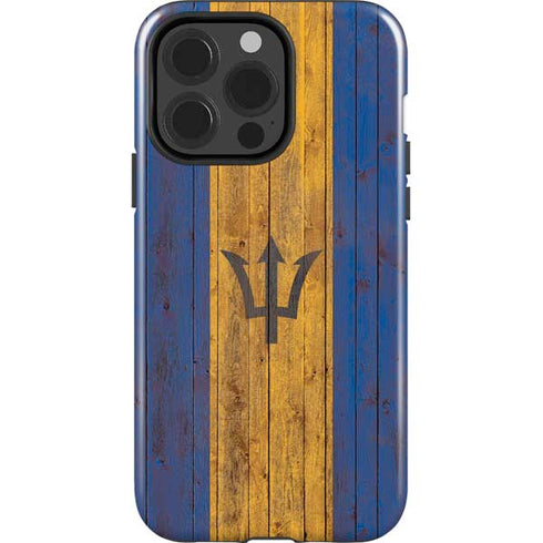 Barbados Flag Dark Wood iPhone 13 Pro Impact Case